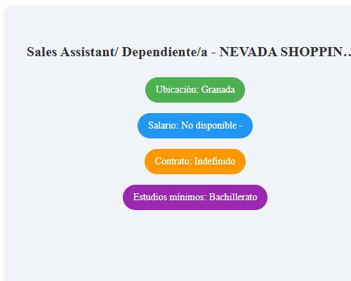 Sales Assistant/ Dependiente/a - NEVADA SHOPPING - Granada