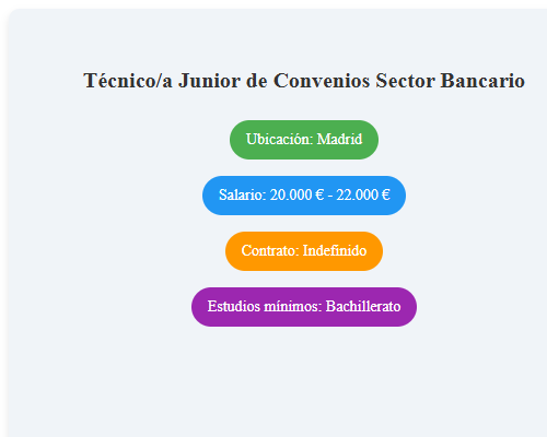 Técnico/a Junior de Convenios Sector Bancario