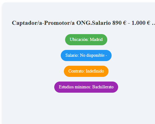 Captador/a-Promotor/a ONG.Salario 890 € - 1.000 € media jornada MAÑANA