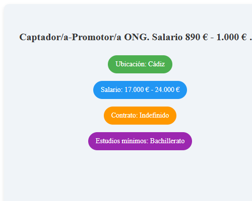 Captador/a-Promotor/a ONG. Salario 890 € - 1.000 € media jornada mañanas