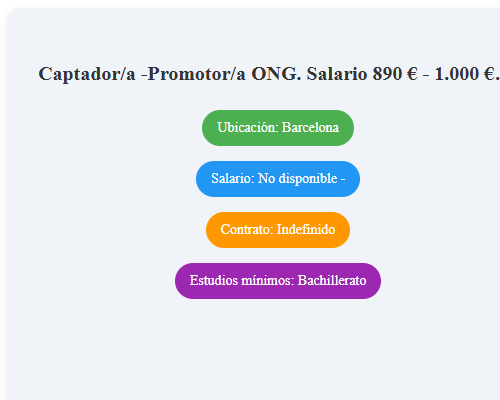 Captador/a -Promotor/a ONG. Salario 890 € - 1.000 € a media jornada