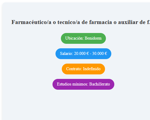 Farmacéutico/a o tecnico/a de farmacia o auxiliar de farmacia