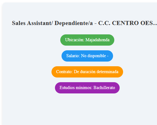 Sales Assistant/ Dependiente/a  - C.C. CENTRO OESTE- Majadahonda- Madrid (Sustitución IT - 20h)