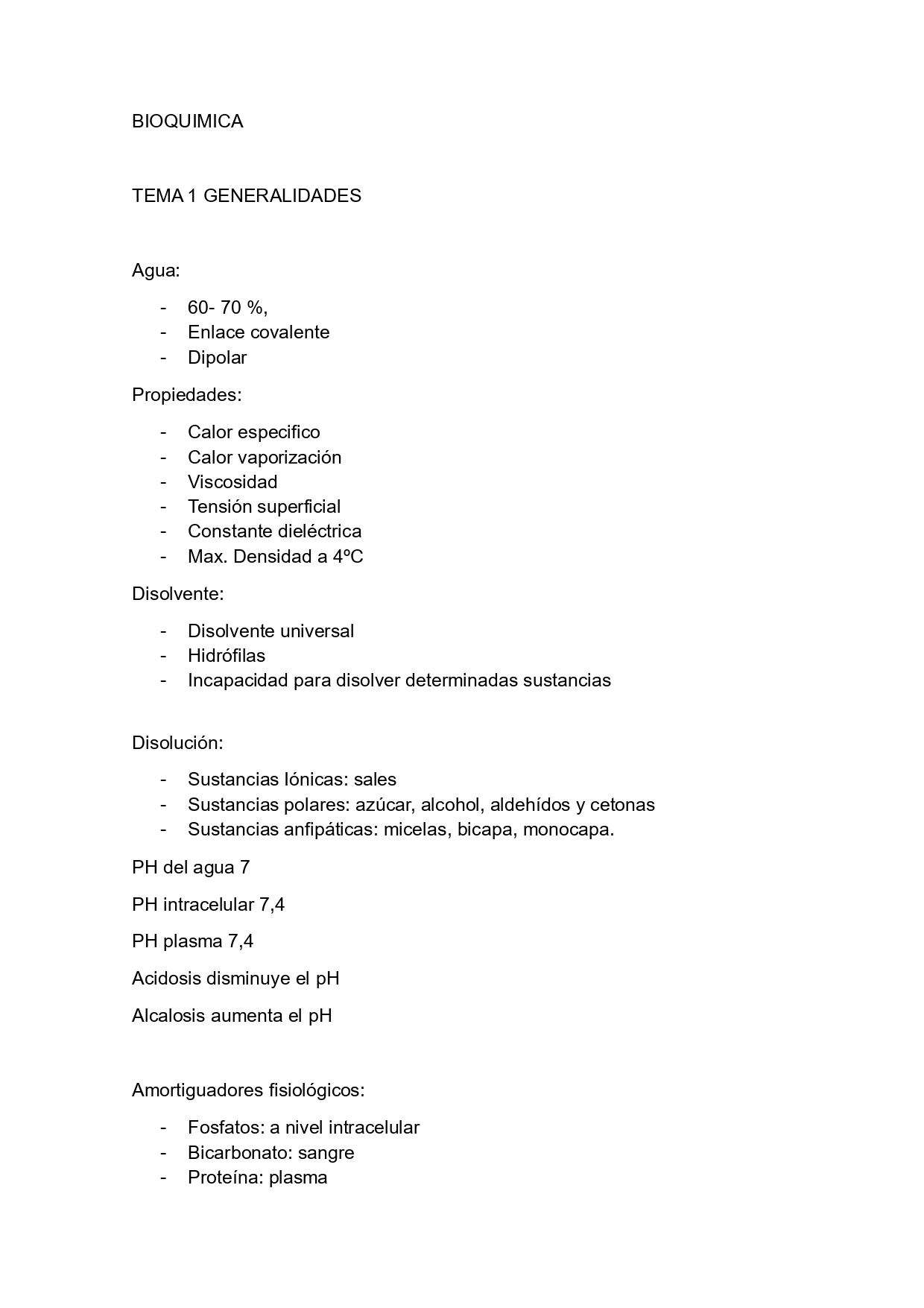 resumen tema 1 y 2 de bioquímicas primer parcial