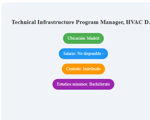 Technical Infrastructure Program Manager, HVAC Design &amp; Maintenance