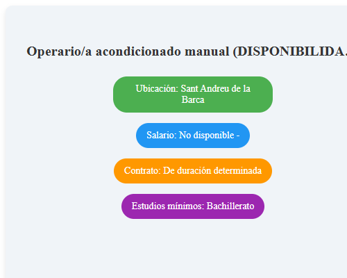 Operario/a acondicionado manual (DISPONIBILIDAD INMEDIATA)