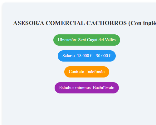 ASESOR/A COMERCIAL CACHORROS (Con inglés)
