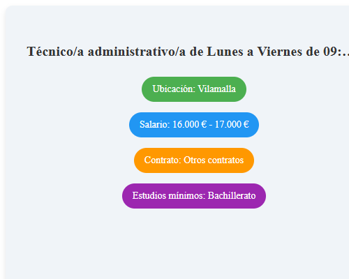 Técnico/a administrativo/a de Lunes a Viernes de 09:00 a 17:00 h contrato indefinido