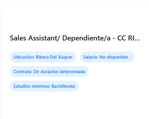 Sales Assistant/ Dependiente/a - CC RIBERA DEL XÚQUER (Sustitución IT)