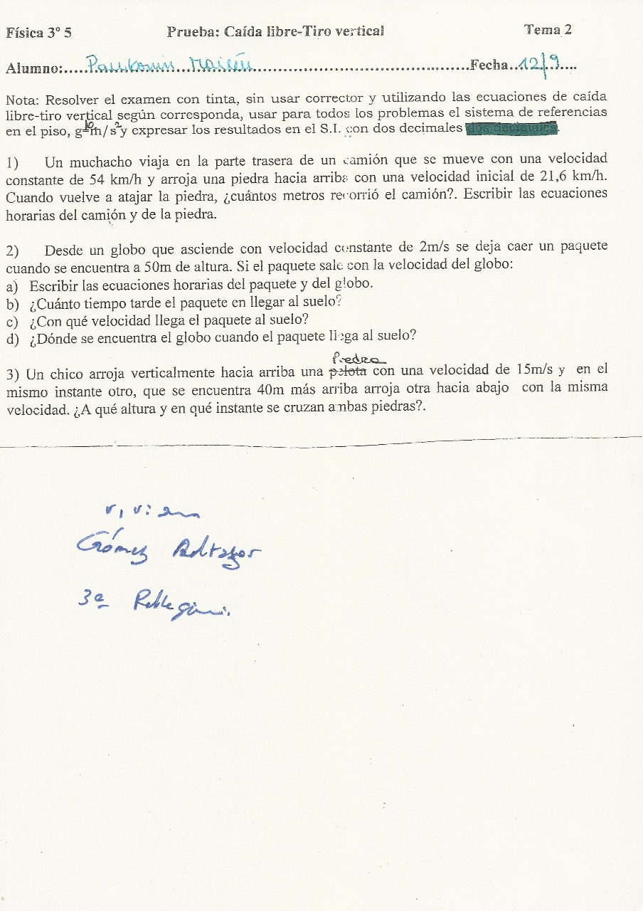 Prueba de física 3 año