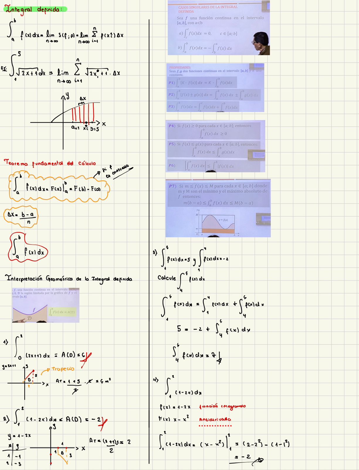 Apuntes Integral Definida ( Propiedades, Teoremas y extensiones) con ejercicios: Cálculo II PART 1