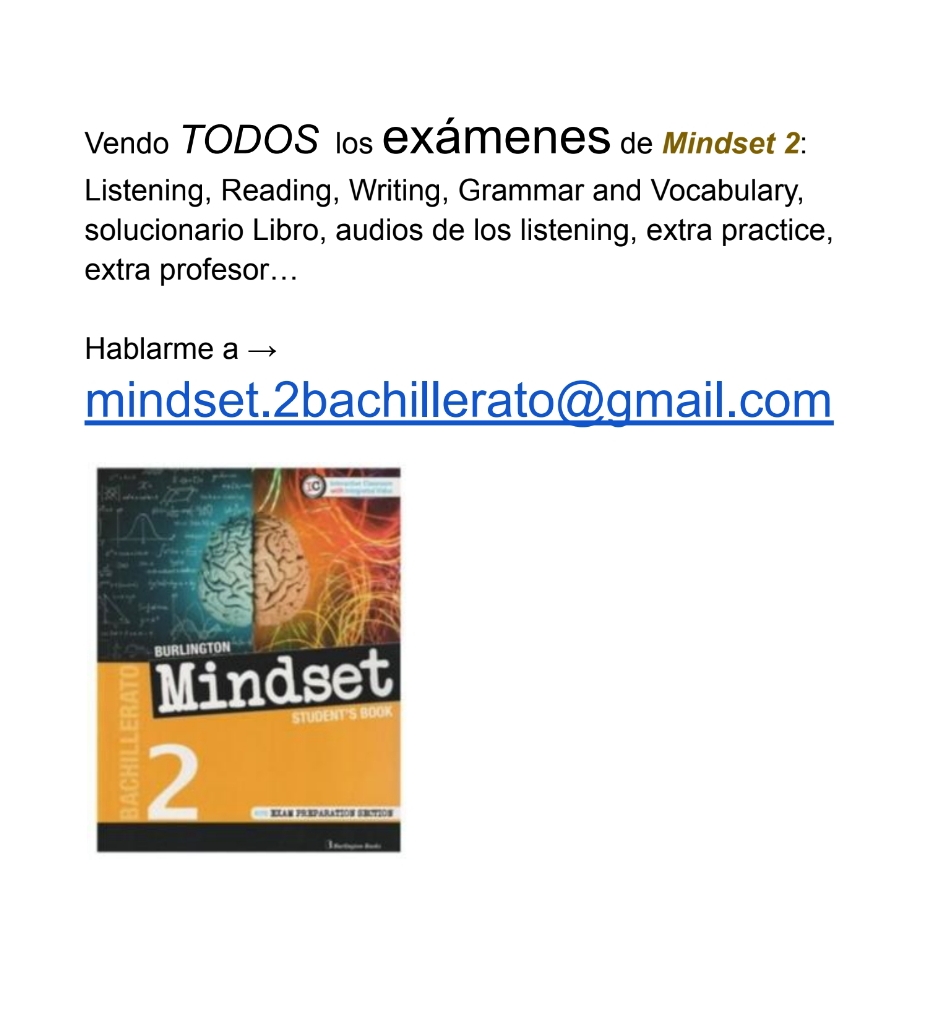 EXAMENES MINDSET 2 BACHILLERATO INGLES