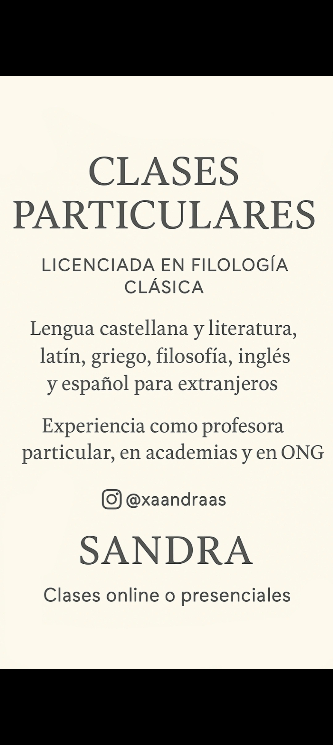 doy clases particulares toda la información en la imagen, número de teléfono de contacto 693390365 (vía whatsapp) o vía Instagram.