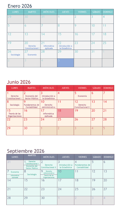 1º GAP - Calendario exámenes: Convocatorias de enero, junio, septiembre 2025-2026.