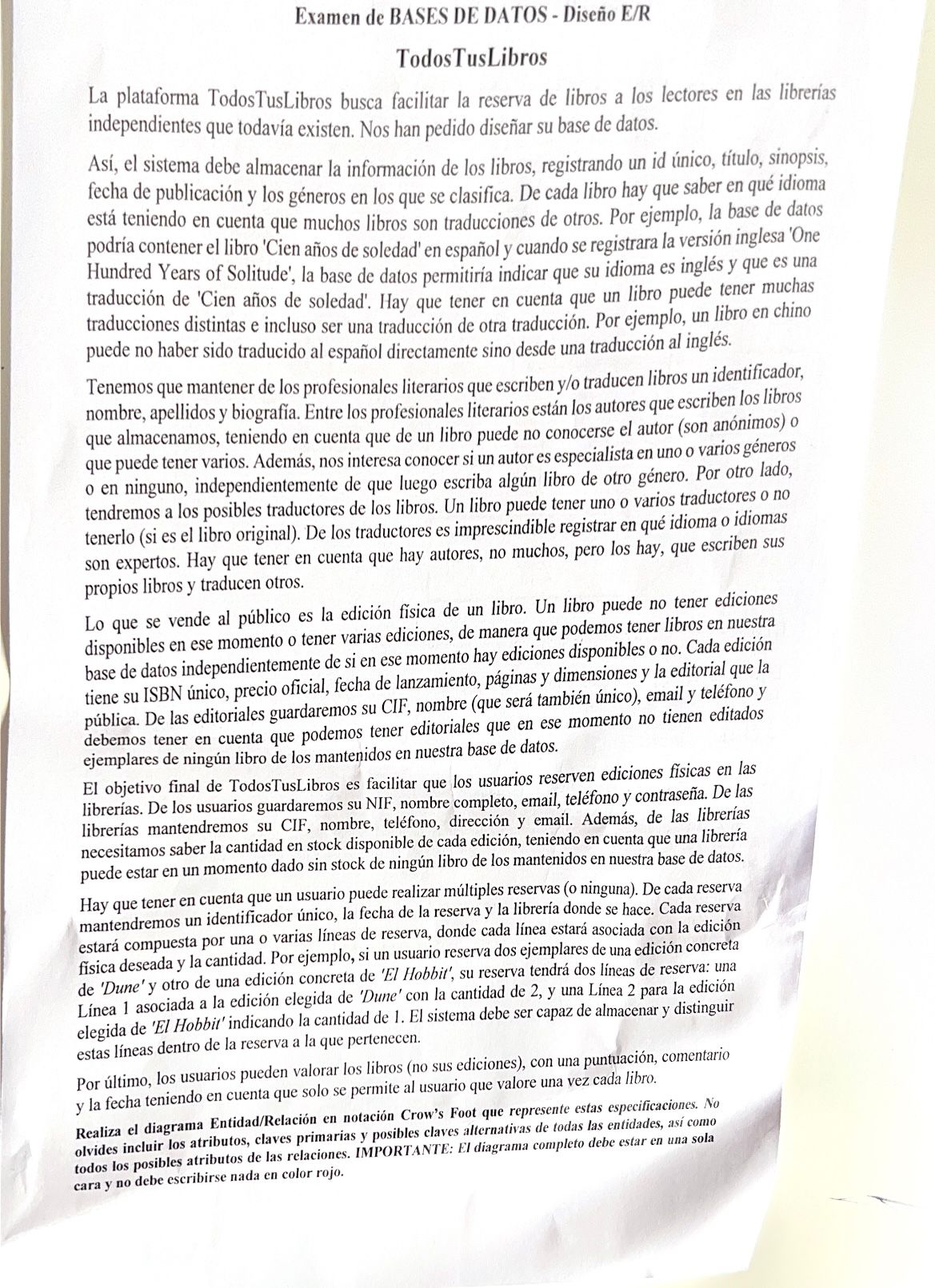 EXAMEN PARCIAL BD - Diagrama E/R y Teoría Relacional