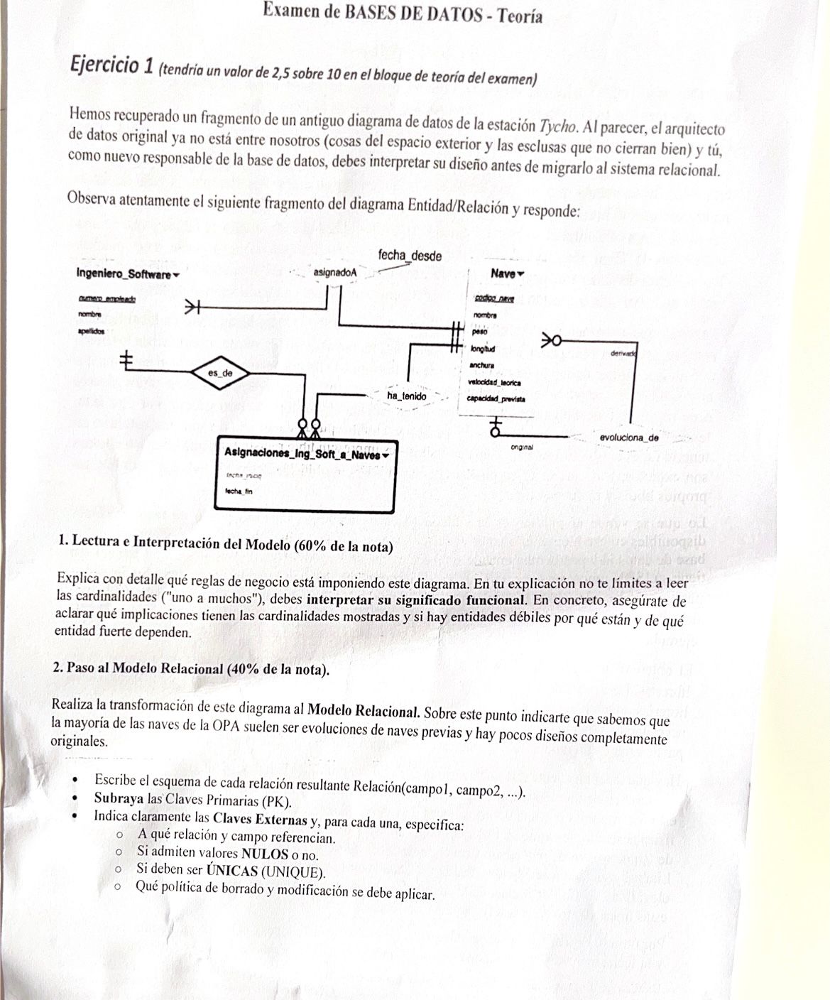 EXAMEN PARCIAL BD - Diagrama E/R y Teoría Relacional