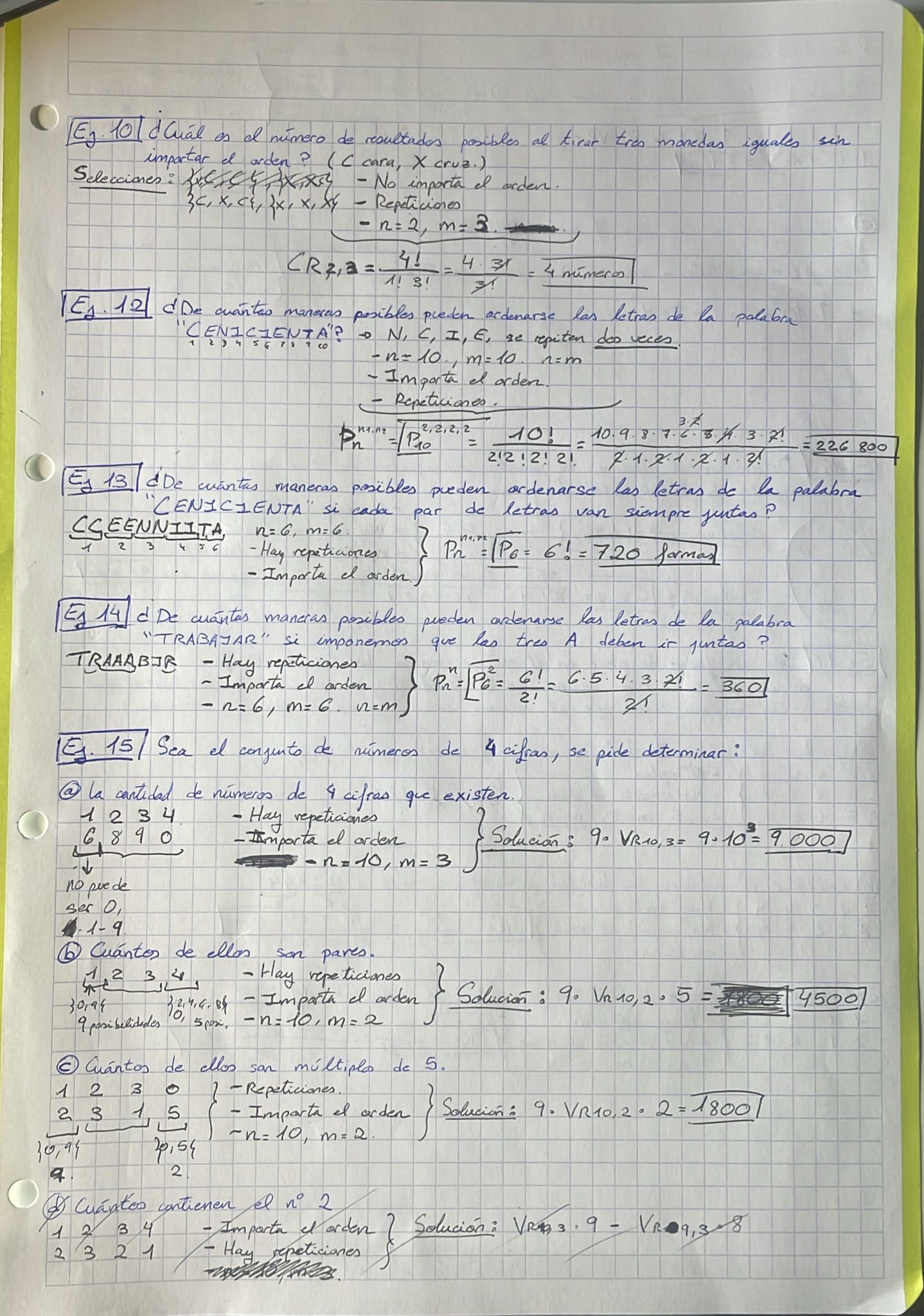 Soluciones Ejercicios Matemáticas Tema 5 Combinatoria