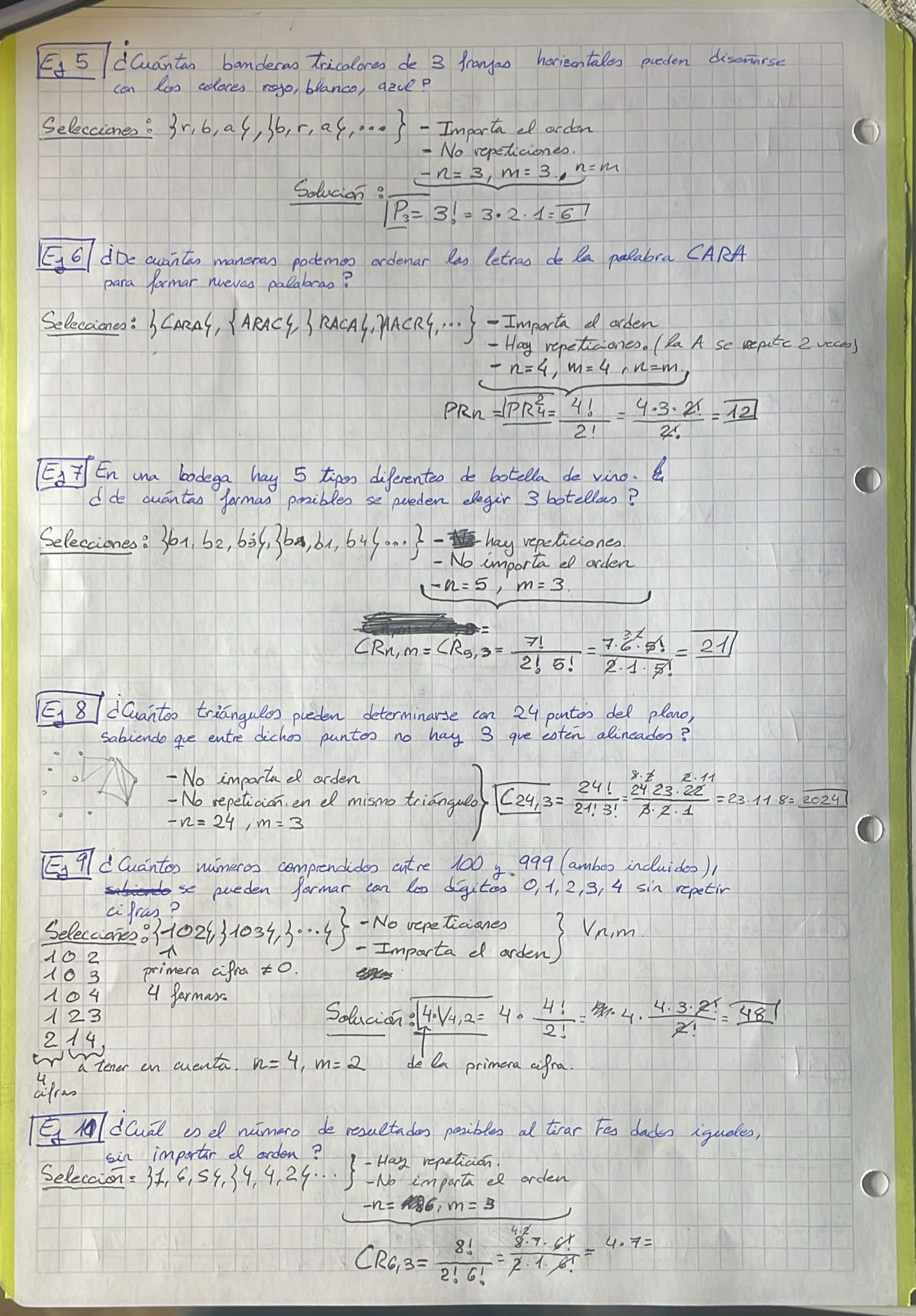 Soluciones Ejercicios Matemáticas Tema 5 Combinatoria