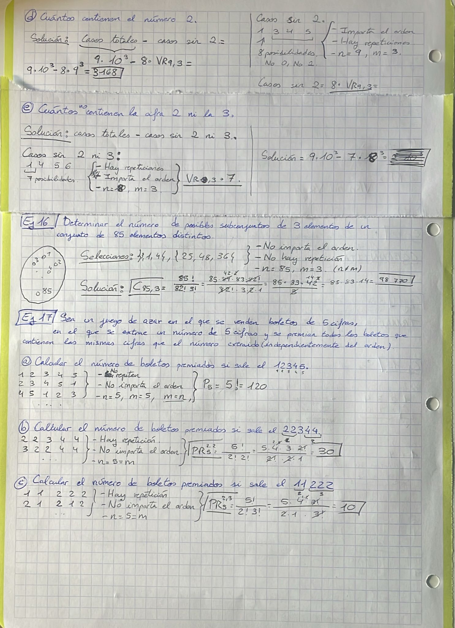Soluciones Ejercicios Matemáticas Tema 5 Combinatoria