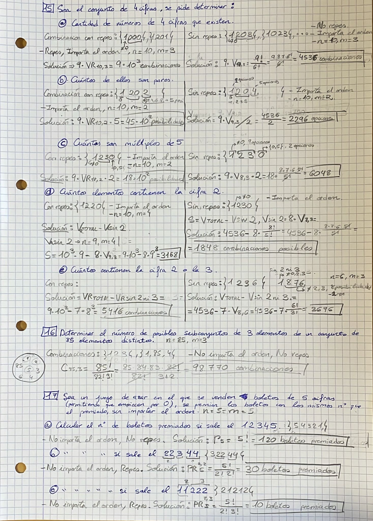 Soluciones Ejercicios Tema 5 Combinatoria + enunciados