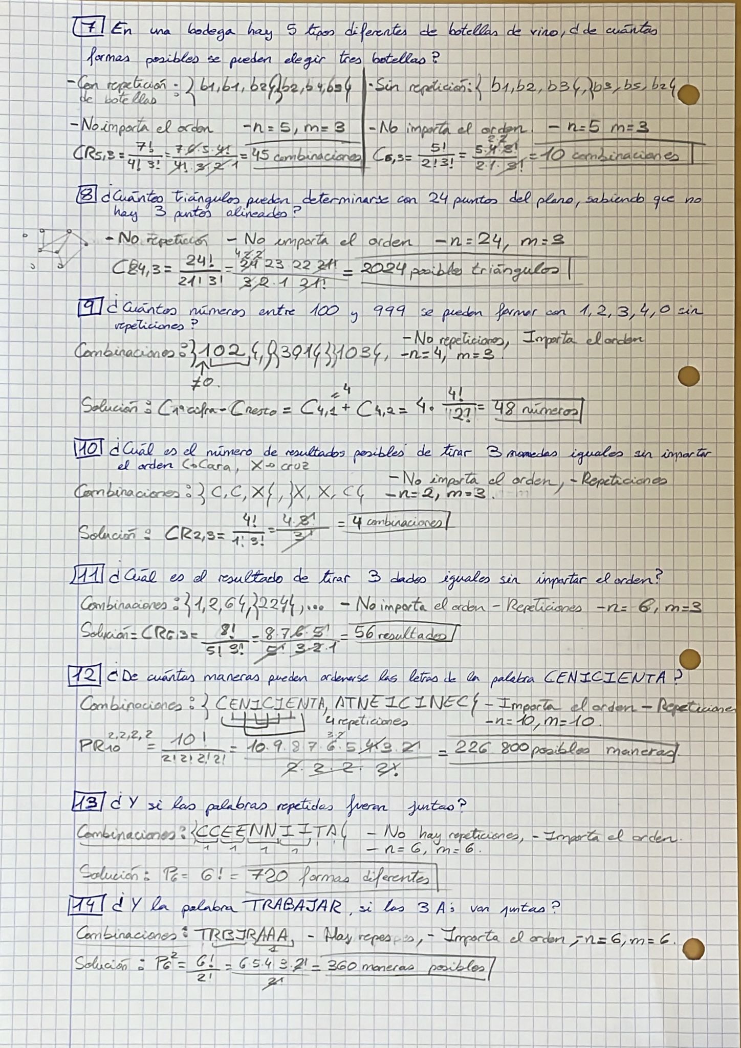 Soluciones Ejercicios Tema 5 Combinatoria + enunciados