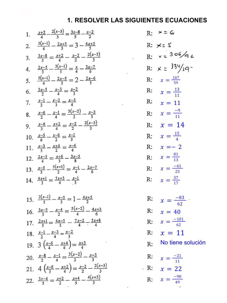 Soluciones de varias ecuaciones 2º Educación Secundaria Obligatoria (E.S.O)