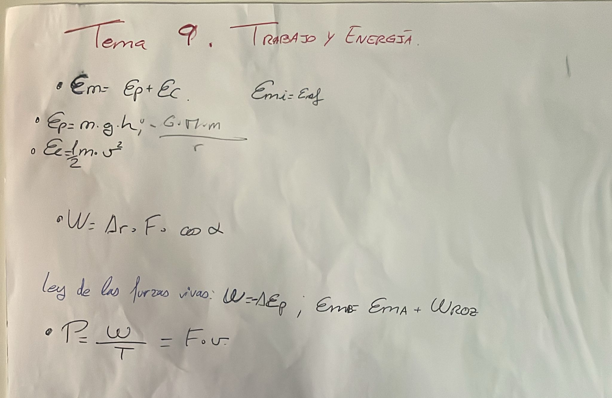 Glosario fórmulas Dinámica + Trabajo y energía