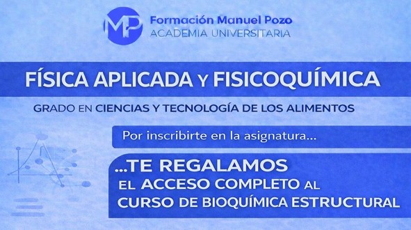 INICIO DE CURSO FÍSICA APLICADA Y FISICOQUÍMICA
¡CONSIGUE TU CURSO GRATUITO DE BIOQUÍMICA!
Resumen de cada tema.
Resolución de ejercicios y exámenes de convocatorias anteriores.
Clases grabadas hasta el día del examen.
Profesor a tu disposición en cualquier momento para dudas.
INFÓRMATE SIN COMPROMISO Y DA UNA CLASE DE PRUEBA EN GRUPO.
