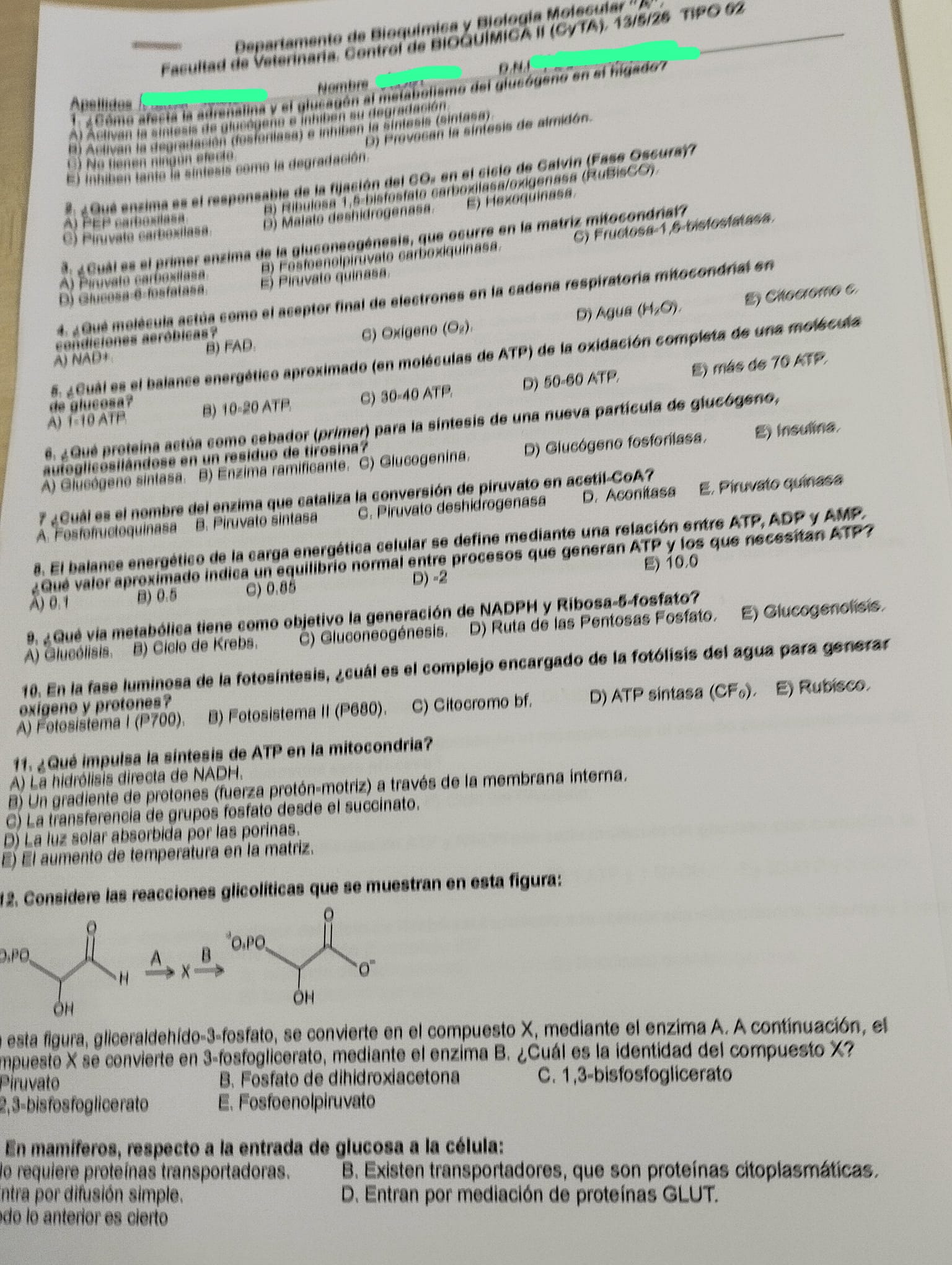 Examen final Mayo 2026 Bioquímica II Primer Parcial