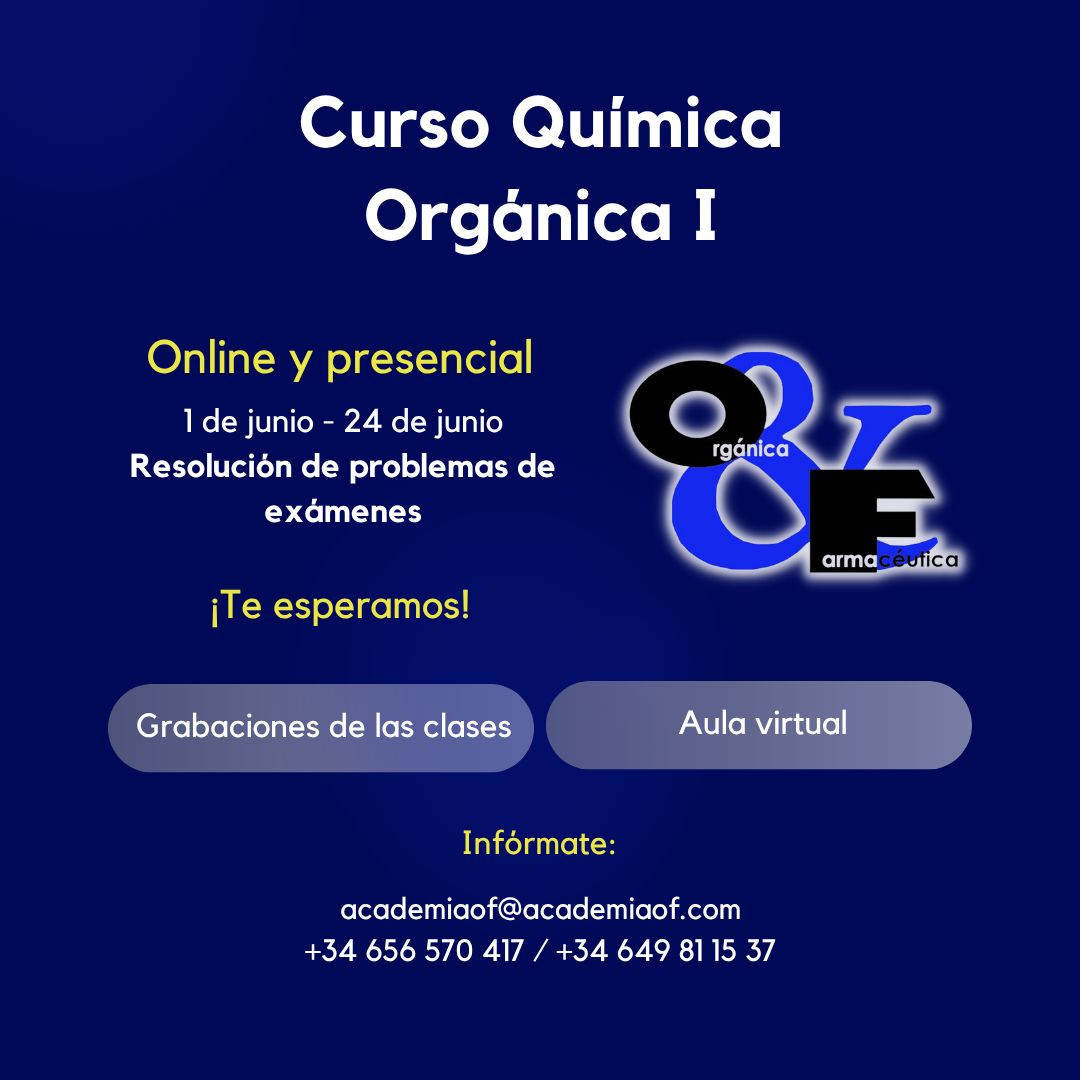 📚 CURSO INTENSIVO DE QUÍMICA ORGÁNICA I (UCM) 

¿Estudias Farmacia en la UCM? Del 1 de junio al 24 de junio, apúntate al curso intensivo de Química Orgánica I y llega a ese examen con los conceptos muy claros.

🕤 Horario: de 12:30 a 15:00
🎥 Con grabaciones incluidas y aula virtual.
📩 Más info: academiaof@academiaof.com | 📱 +34 656 570 417