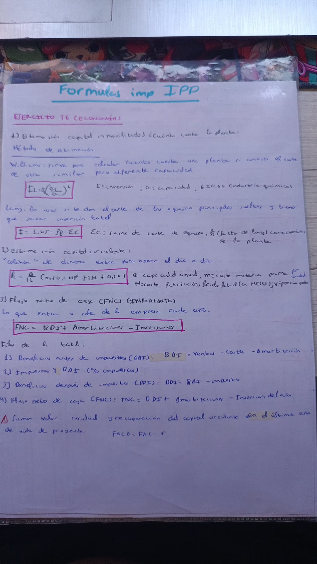 FORMULAS T6 EJERCICIO