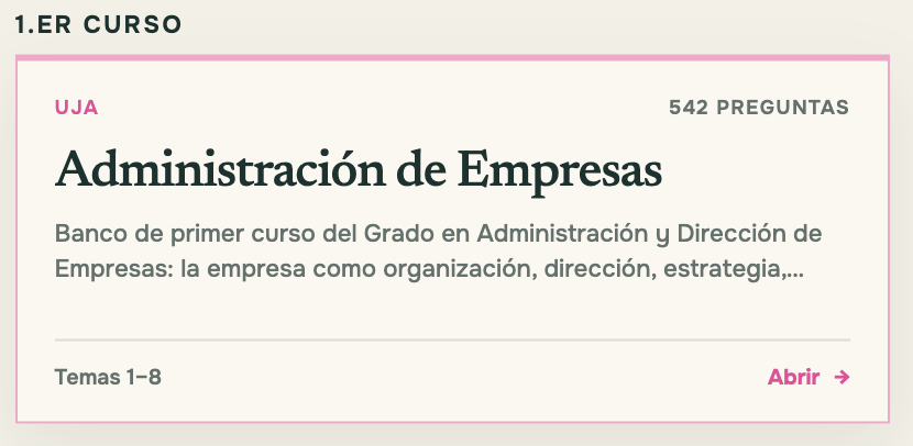 He creado quizzes( TEST ) gratuitos con justificacion de Administración de Empresas para estudiar mientras juegas: cada respuesta te hace progresar en un juego incremental que hice. Agregare más preguntas de esta asignatura si se me pide. Puedes probarlos aquí: