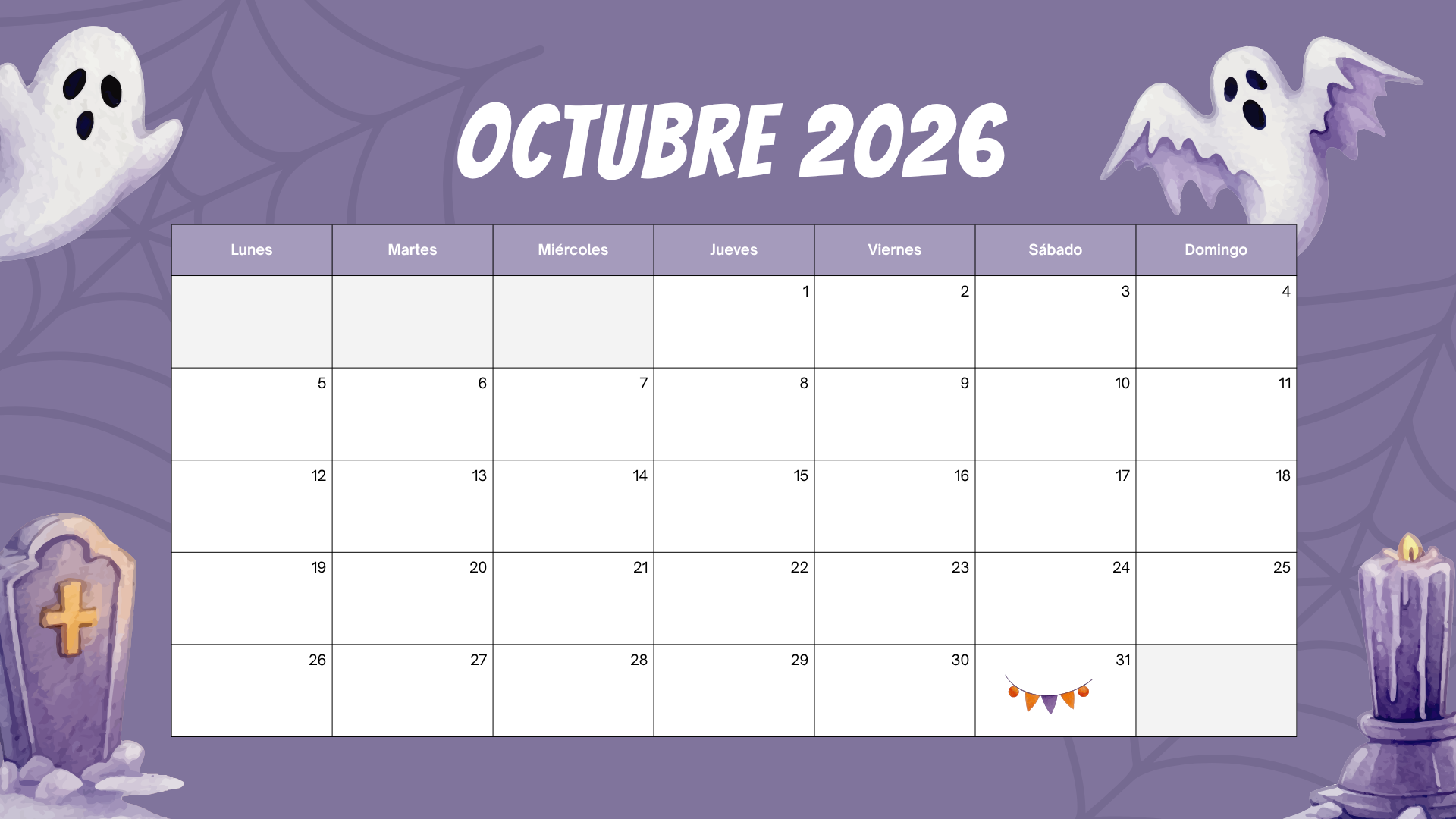 Calendario Octubre 2026