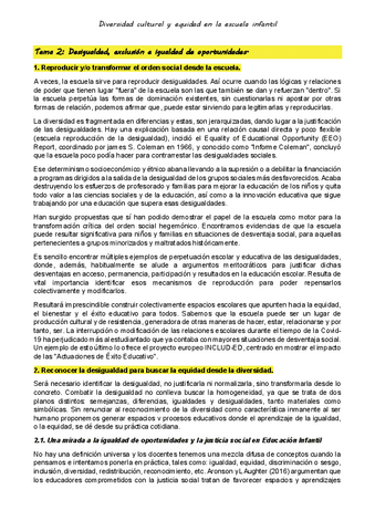 Resumen TEMA 2 Diversidad Cultural y Equidad en la escuela pdf - Thumbnail