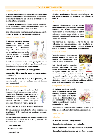 Tema 9 biología tisular, Tejido nervioso.pdf