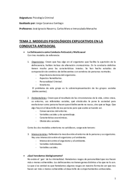 Tema 2 (Modelos Psicológicos Explicativos de la Conducta Antisocial) - Psicología Criminal.pdf