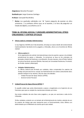 Tema 16 (Oficina Judicial y Unidades Administrativas. Otros Organismos Oficiales) - Derecho Procesal I.pdf