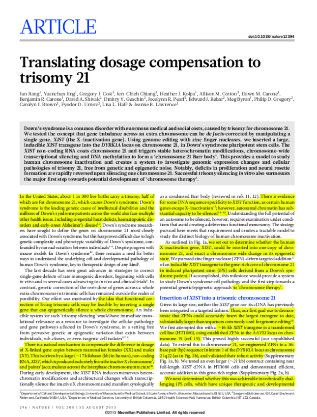 Translating dosage compensation to trisomy 21 - Articulo.pdf