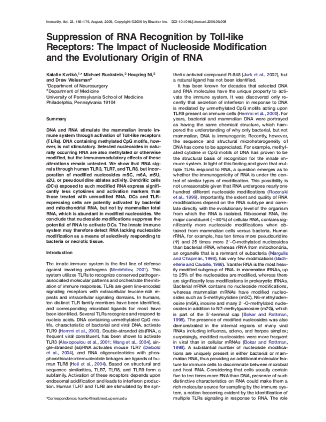 Suppression of RNA Recognition by Toll-like Receptors - Articulo.pdf