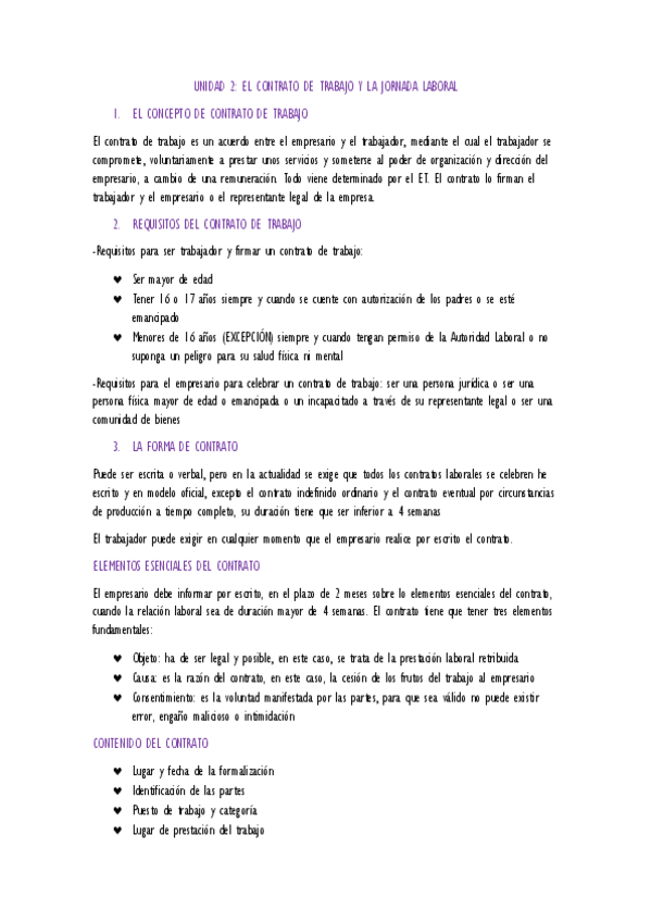 RESUMEN UNIDAD 2 (el contrato de trabajo y la jornada laboral) - FOL.pdf