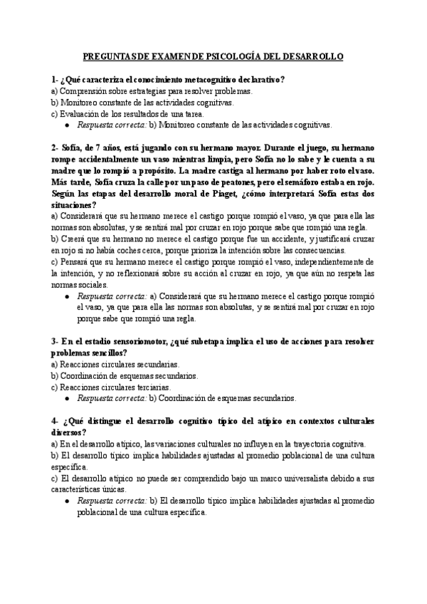 PREGUNTAS DE EXAMEN DE PSICOLOGIA DEL DESARROLLO Pdf