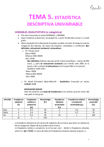Tècniques de Recerca - TEMA 5 ESTADÍSTICA DESCRIPTIVA UNIVARIABLE (Psicologia UB 1r).pdf