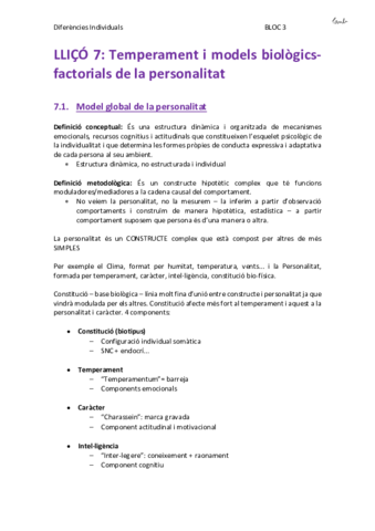 DDII - LLIÇÓ 7. Temperament i models biològics-factorials de la personalitat (Psicologia UB 1r).pdf
