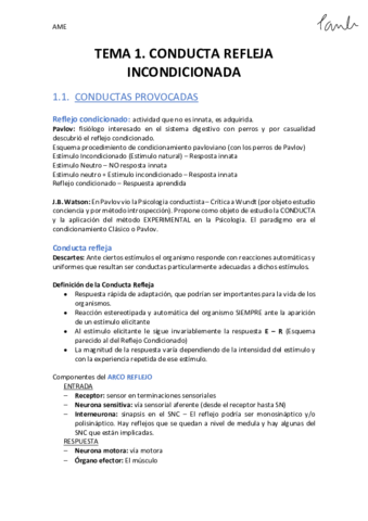 AME - TEMA 1 Conducta Refleja Incondicionada (Psicologia UB 1r).pdf