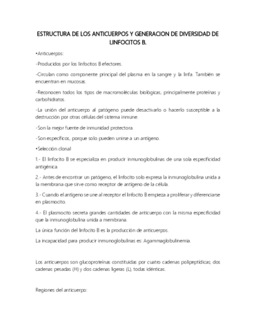 ESTRUCTURA DE LOS ANTICUERPOS Y GENERACION DE DIVERSIDAD DE LINFOCITOS B..pdf