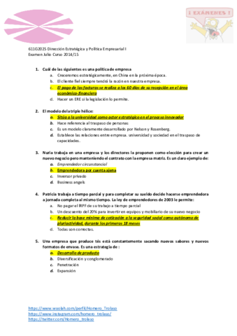 Examen JULIO 2014-2015 SOLUCIÓN Dirección Estratégica y Política Empresarial I.pdf
