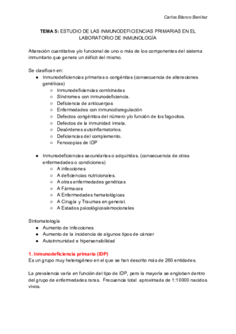 INMUNOLOGÍA APLICADA - Tema 5 - INMUNODEFICIENCIAS PRIMARIAS.pdf