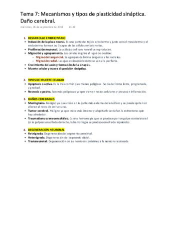 PSICOBIOLOGÍA  Tema 7. Mecanismos y Tipos de Plasticidad Sináptica. Daños cerebrales.pdf