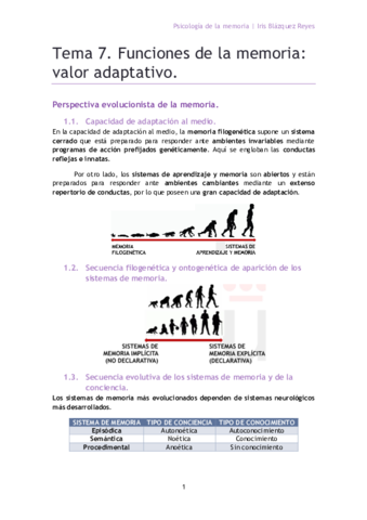 TEMA 7. FUNCIONES DE LA MEMORIA. VALOR ADAPTATIVO.pdf