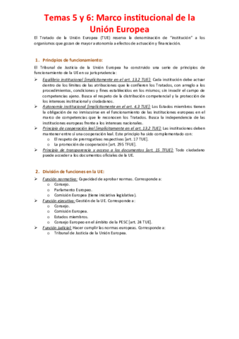 Tema 5 y 6 - Marco institucional de la Unión Europea.pdf